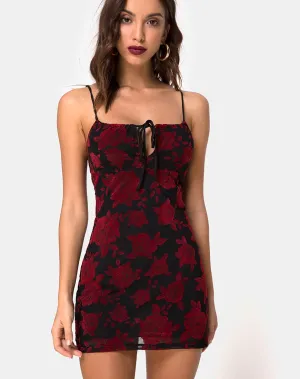 Kumin Bodycon Dress in Romantic Red Rose Flock