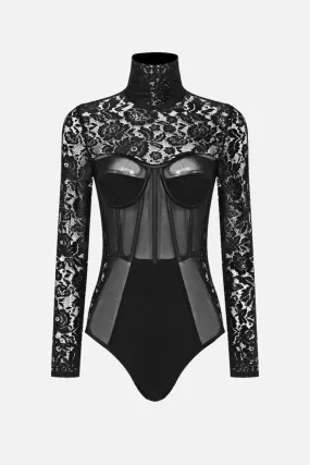 Lace High Neck Long Sleeve Bodysuit