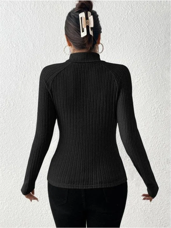 Ladies Solid High Collar Tight Long Sleeves Top G1030