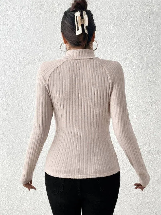 Ladies Solid High Collar Tight Long Sleeves Top G1030