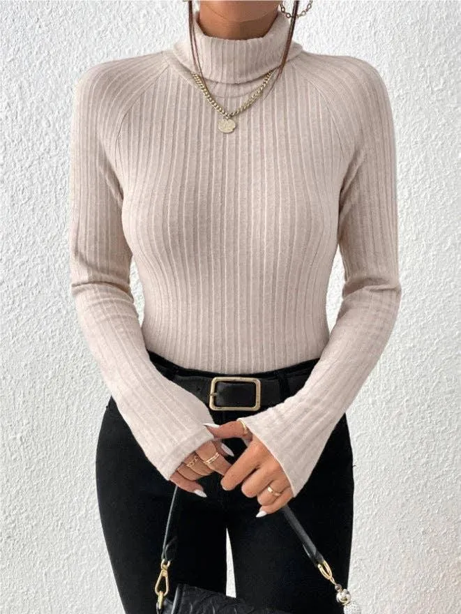 Ladies Solid High Collar Tight Long Sleeves Top G1030