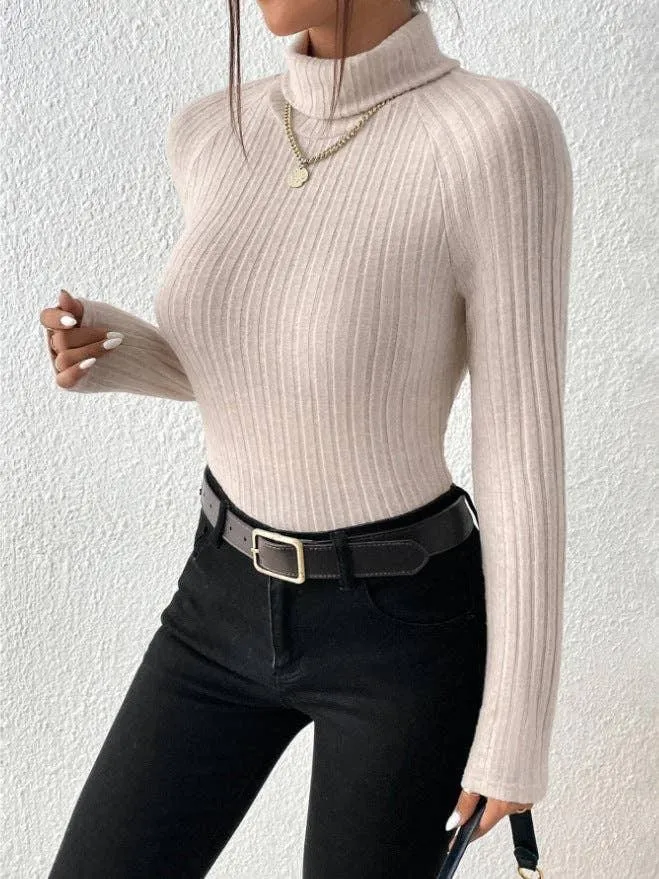 Ladies Solid High Collar Tight Long Sleeves Top G1030