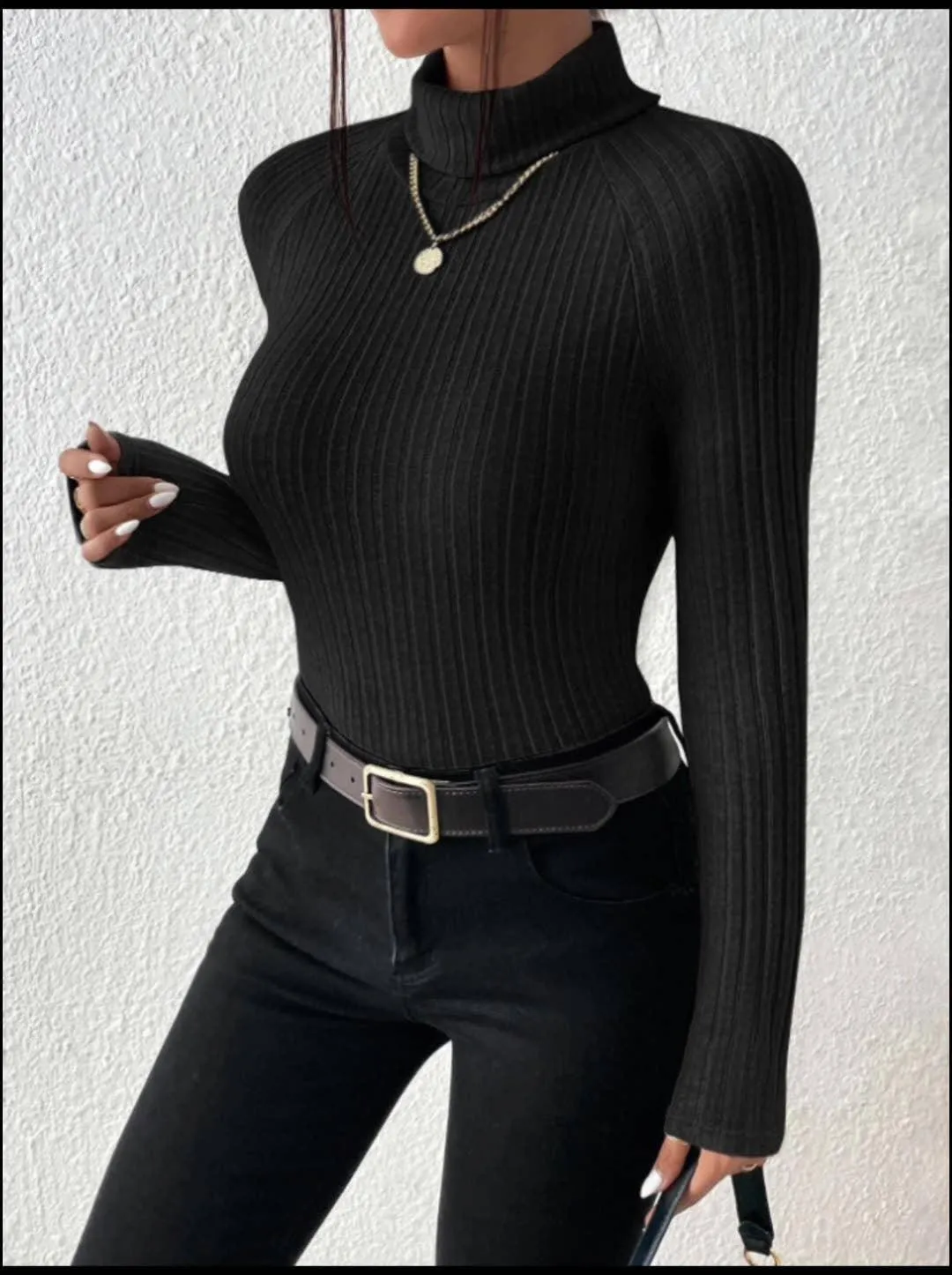 Ladies Solid High Collar Tight Long Sleeves Top G1030