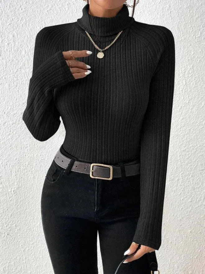 Ladies Solid High Collar Tight Long Sleeves Top G1030