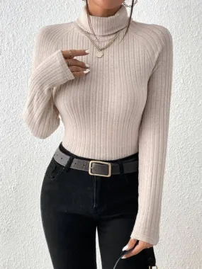 Ladies Solid High Collar Tight Long Sleeves Top G1030