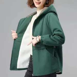 Lamb Plus Velvet Thigh-Length Loose Fit Sherpa Jacket