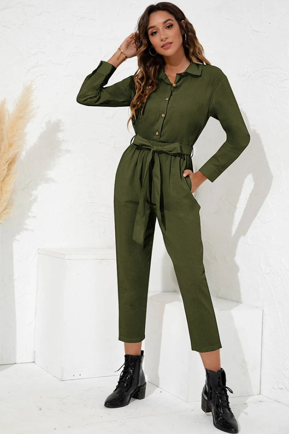 Lapel High Waist Jumpsuit