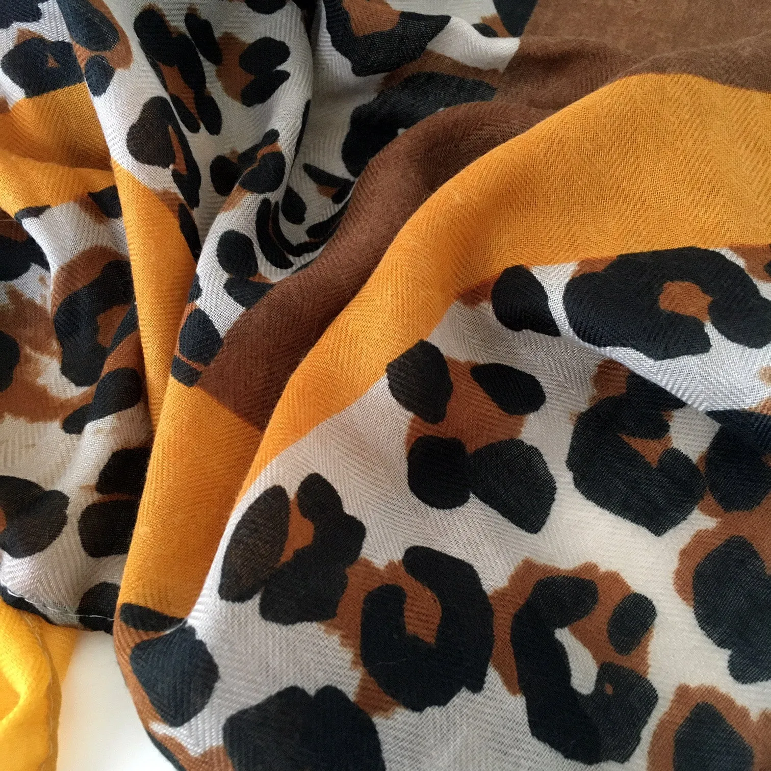 LARGE MUSTARD YELLOW BLOCK PRINT LEOPARD PRINT SHAWL SCARF