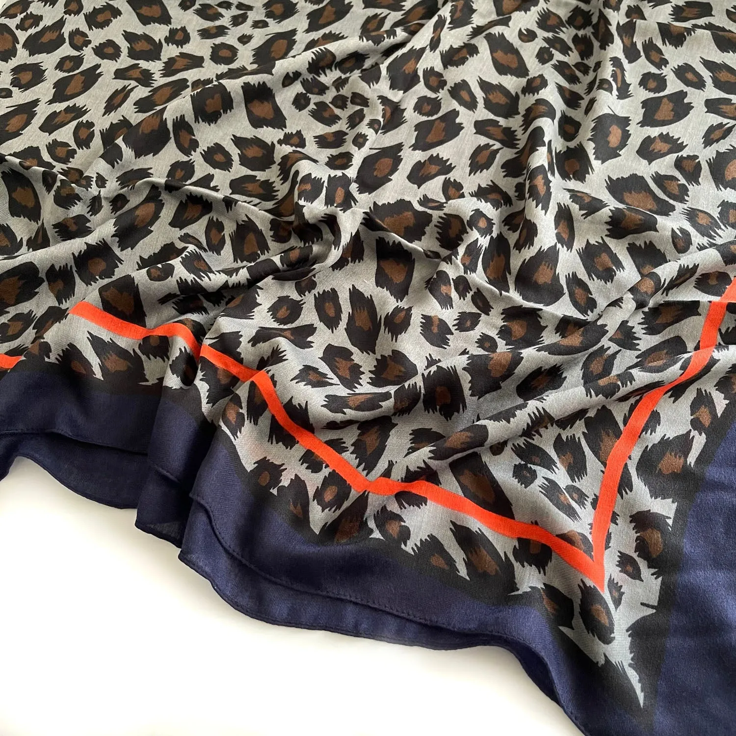 LARGE NAVY BLUE STRIPE LEOPARD PRINT SHAWL SCARF