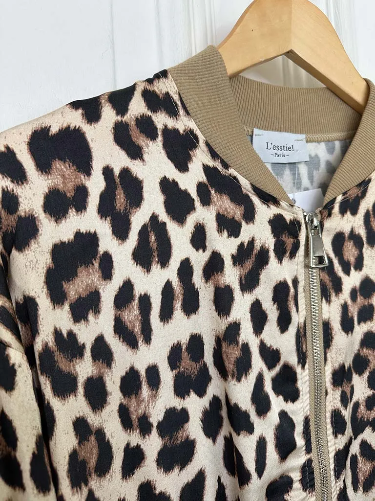 Leopard Print Bomber Jacket - Natural