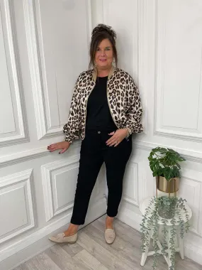 Leopard Print Bomber Jacket - Natural