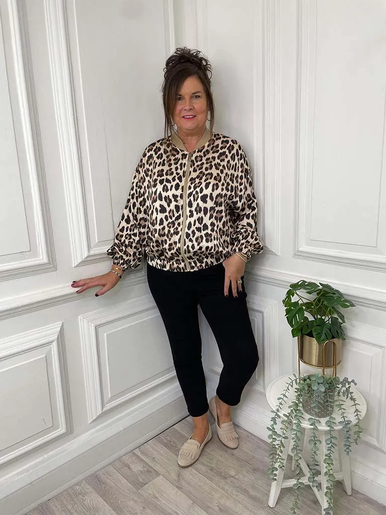 Leopard Print Bomber Jacket - Natural