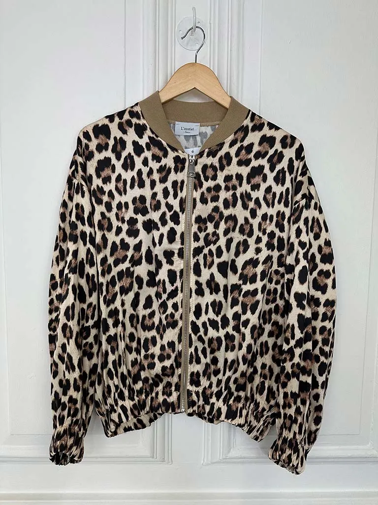 Leopard Print Bomber Jacket - Natural