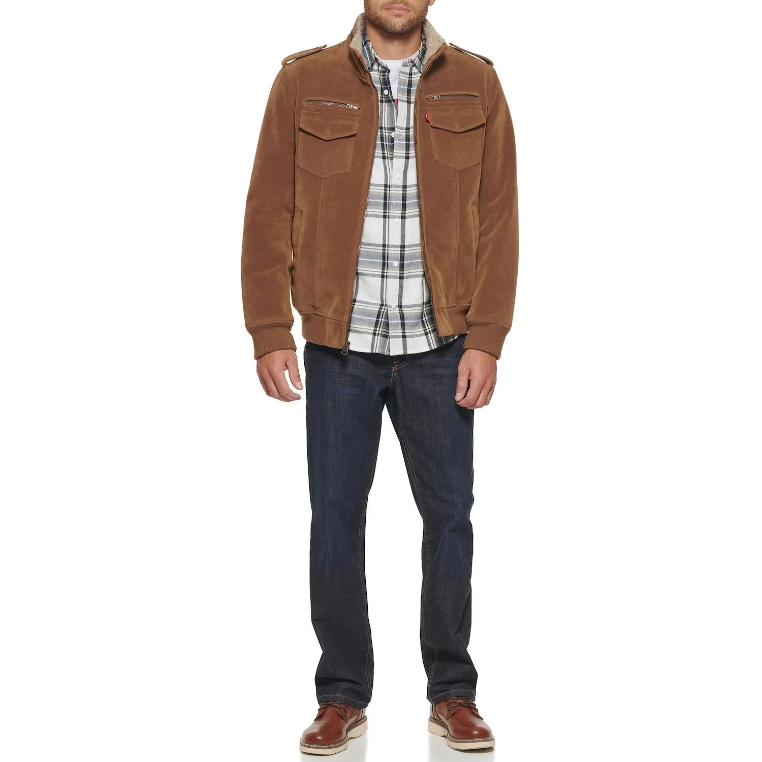 Levi's Men's Faux Suede Aviator Bomber Jacket with Sherpa