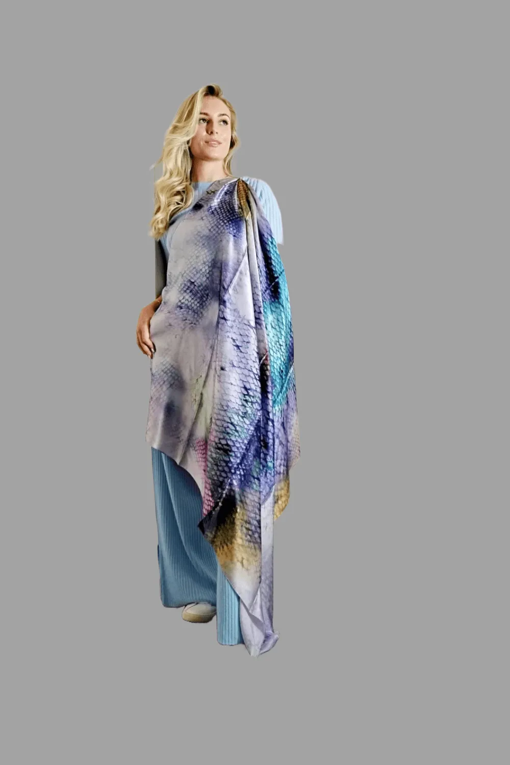 Limited Edition Extra Large Silk Scarf Python Print Lavender Blue