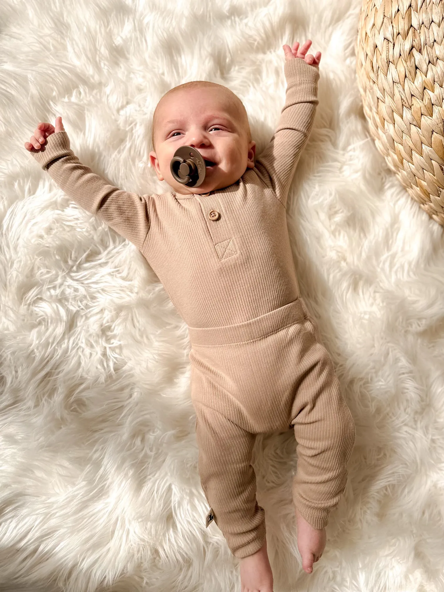 Long Sleeve Henley Bodysuit - ALMOND