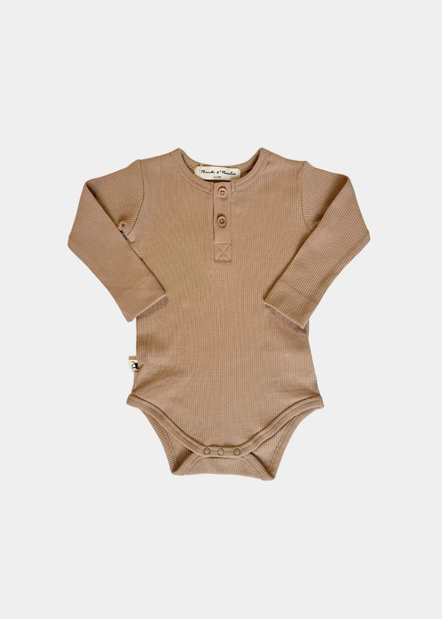 Long Sleeve Henley Bodysuit - ALMOND