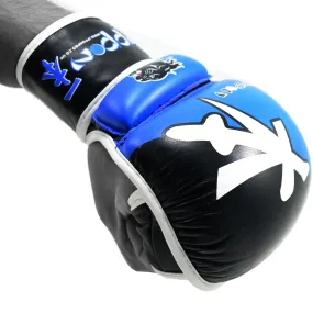 MAR-408 | Blue Black IPPON Open Finger Leather Striking Gloves