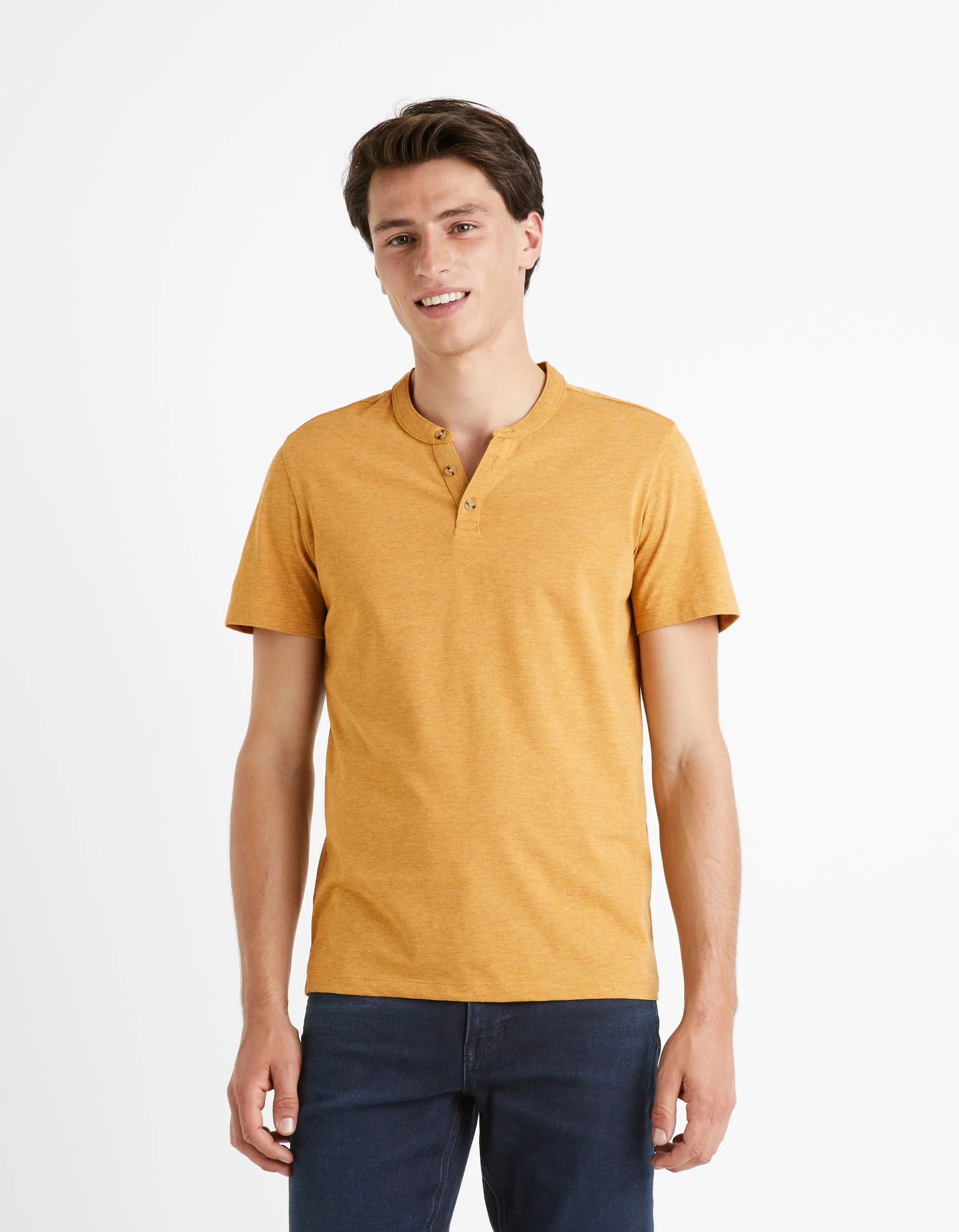 Men - Knitted - T-Shirt - Short sleeves - Henley collar