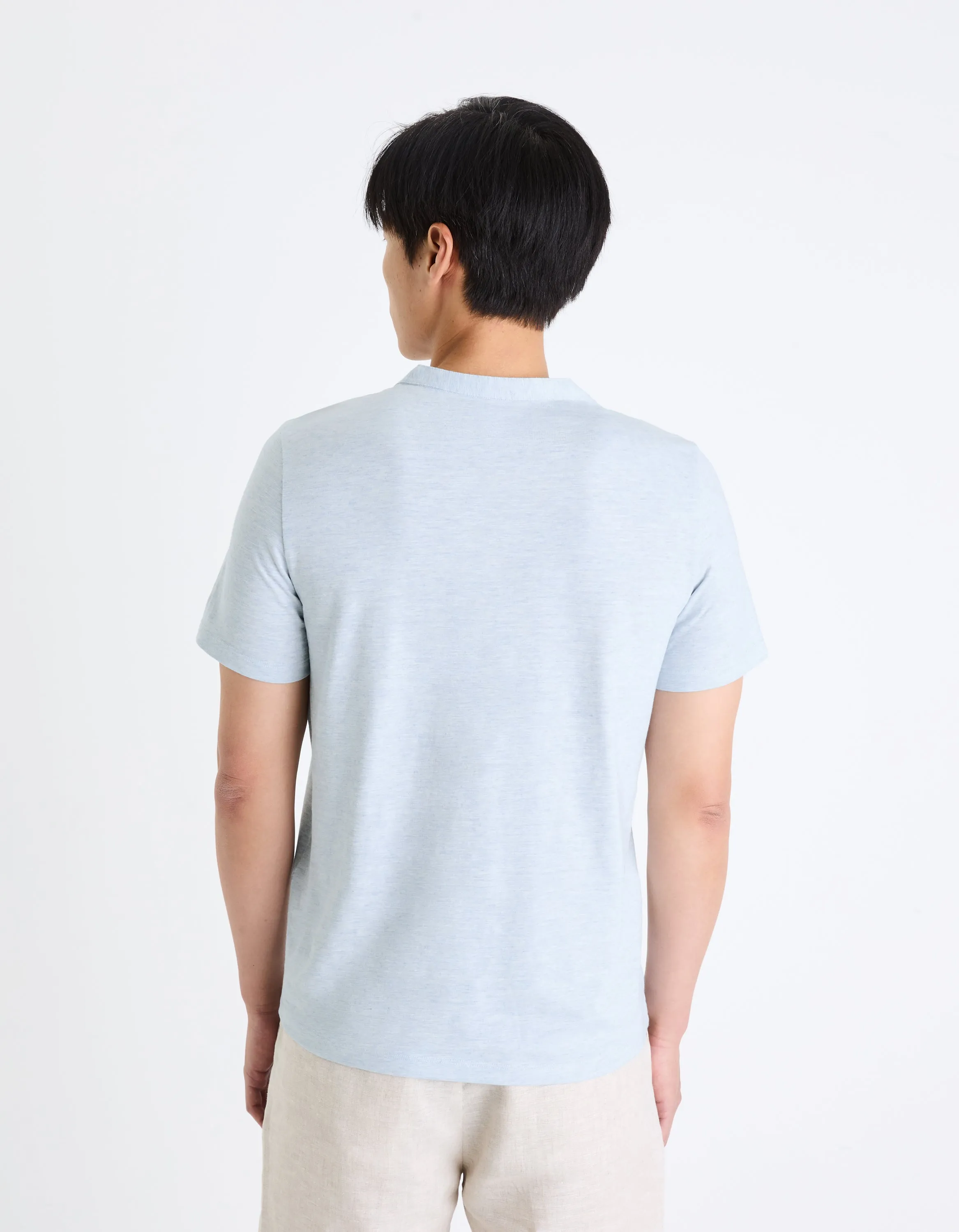 Men - Knitted - T-Shirt - Short sleeves - Henley collar