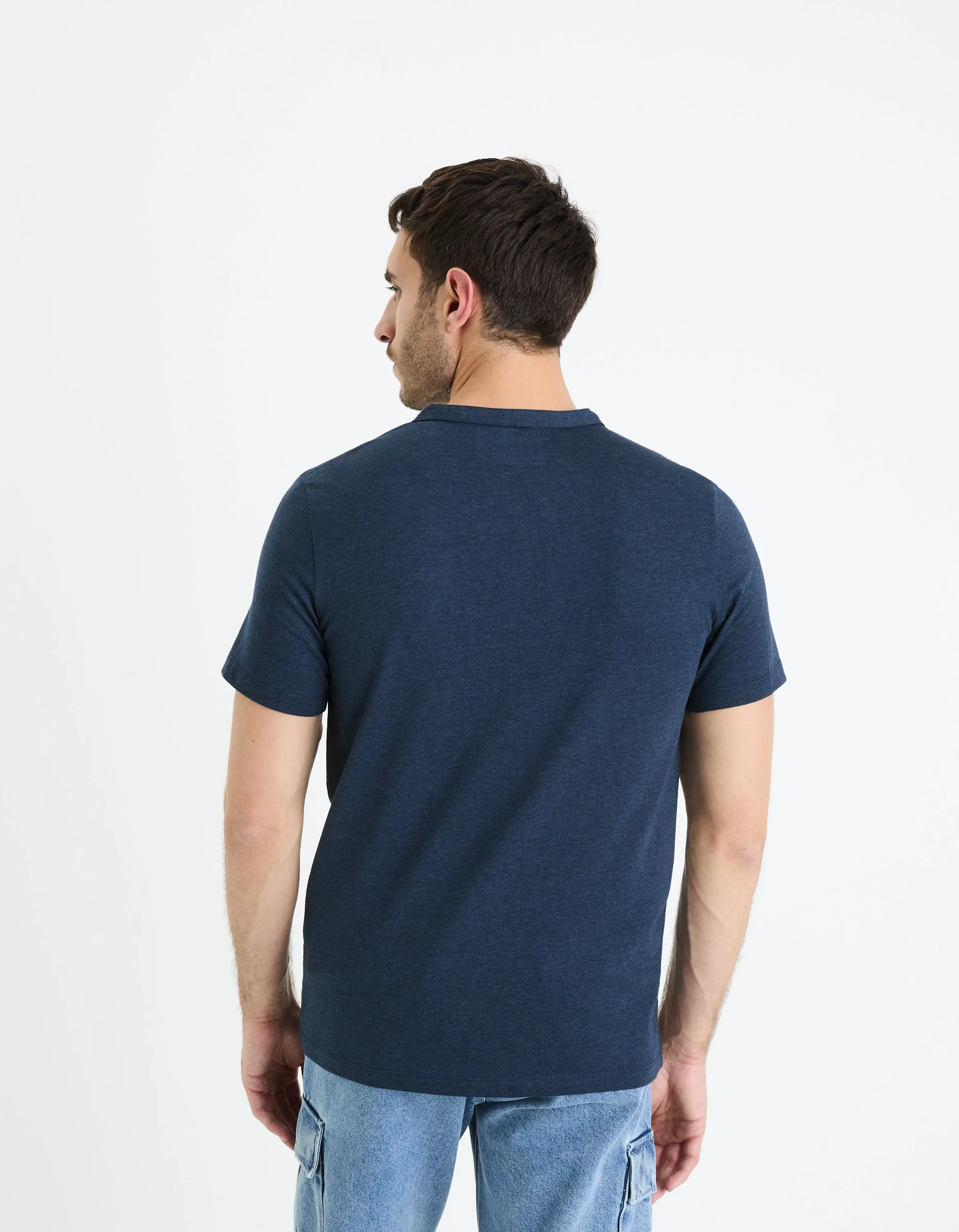 Men - Knitted - T-Shirt - Short sleeves - Henley collar