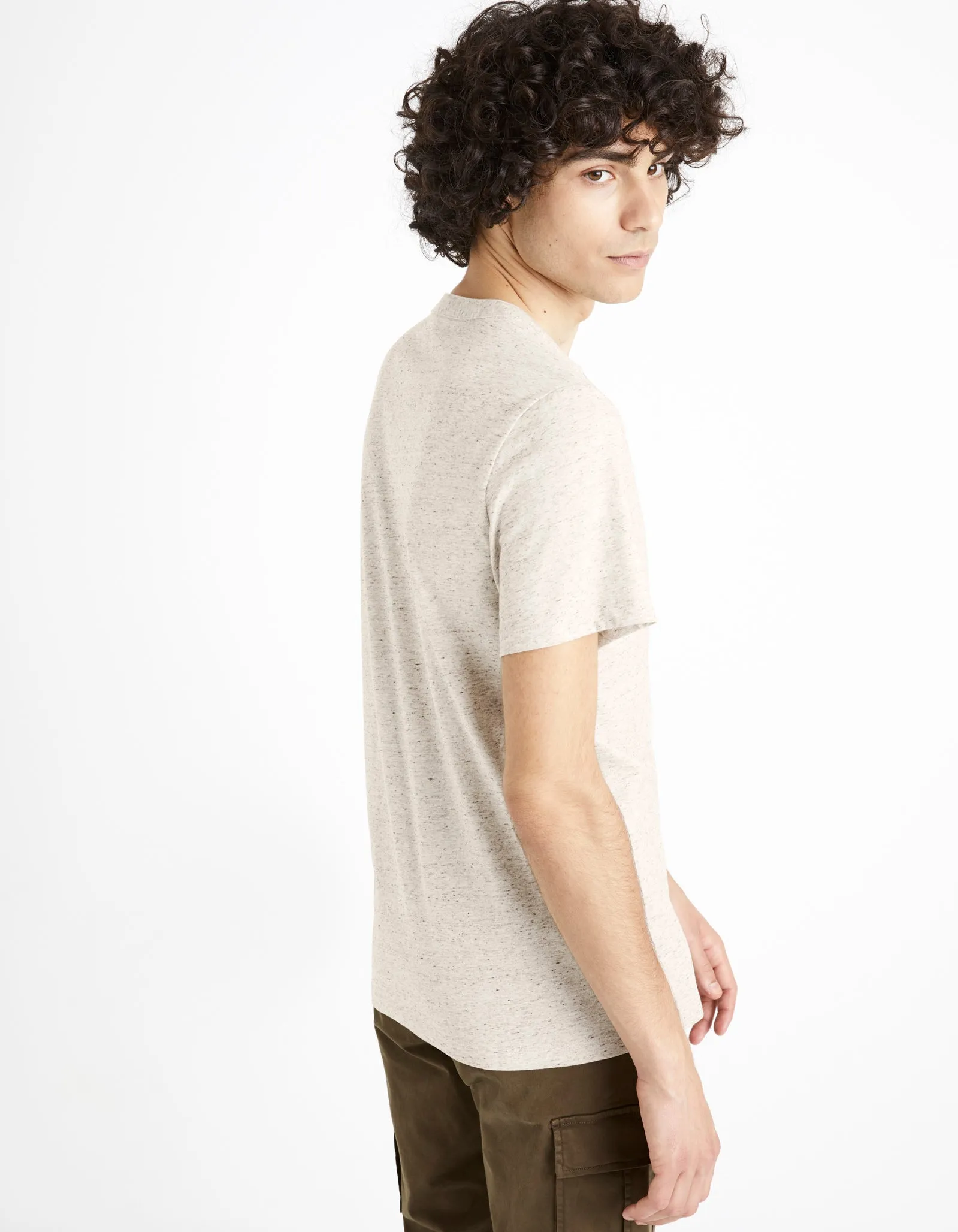 Men - Knitted - T-Shirt - Short sleeves - Henley collar