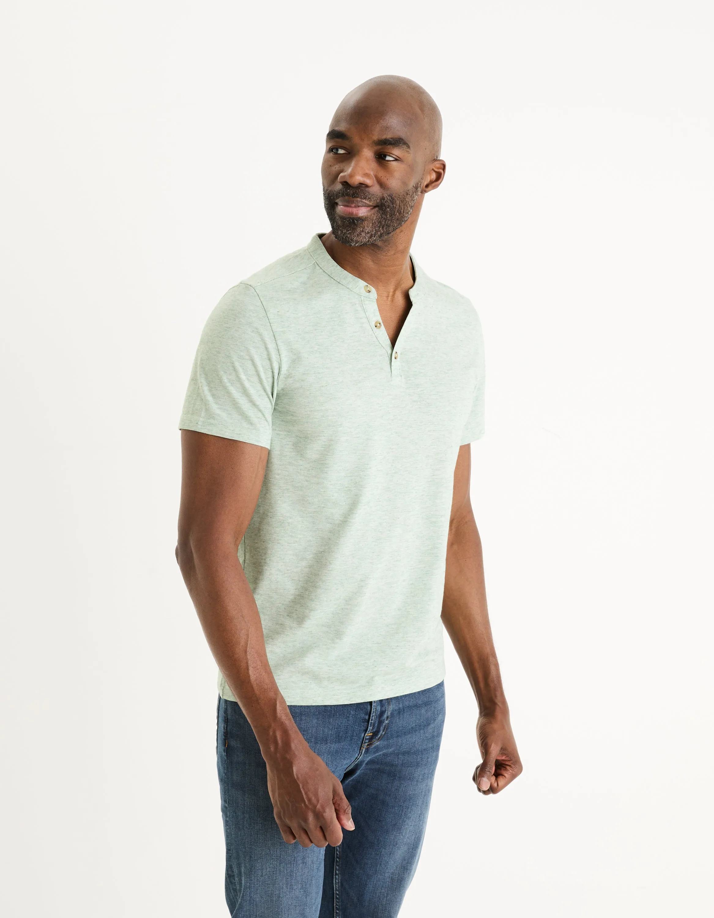 Men - Knitted - T-Shirt - Short sleeves - Henley collar