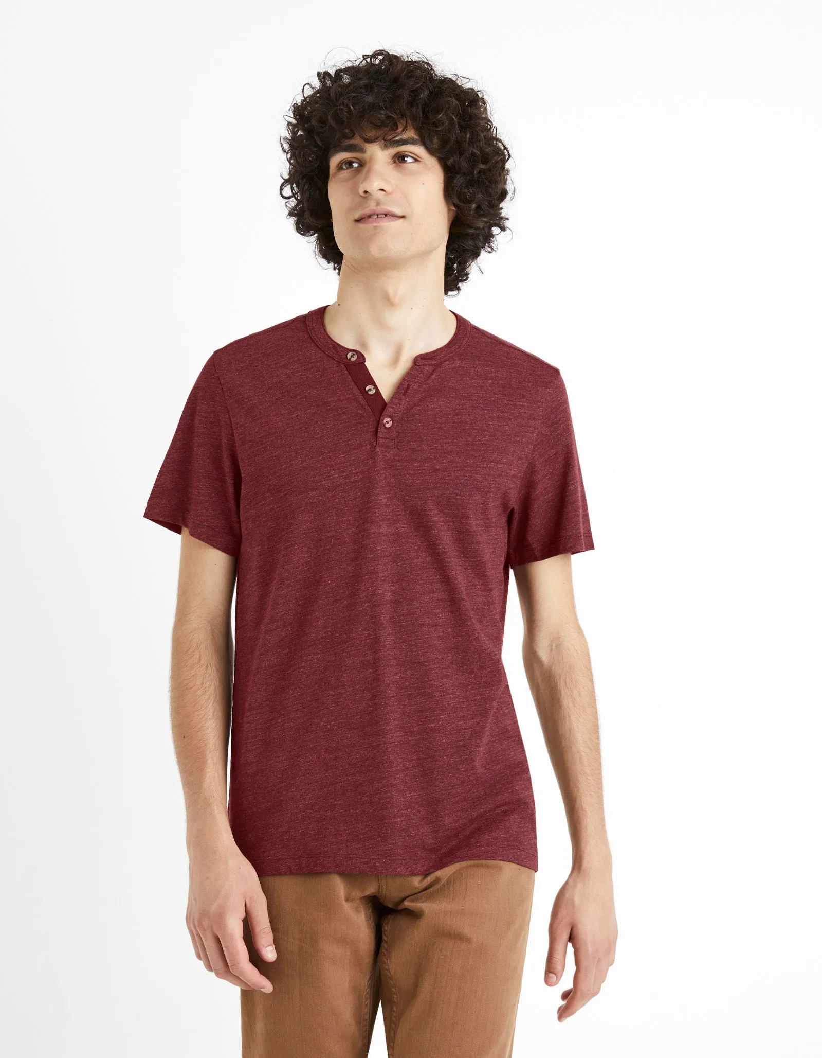 Men - Knitted - T-Shirt - Short sleeves - Henley collar