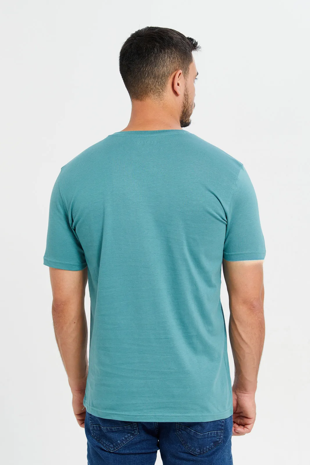 Men Teal Henley T-Shirt