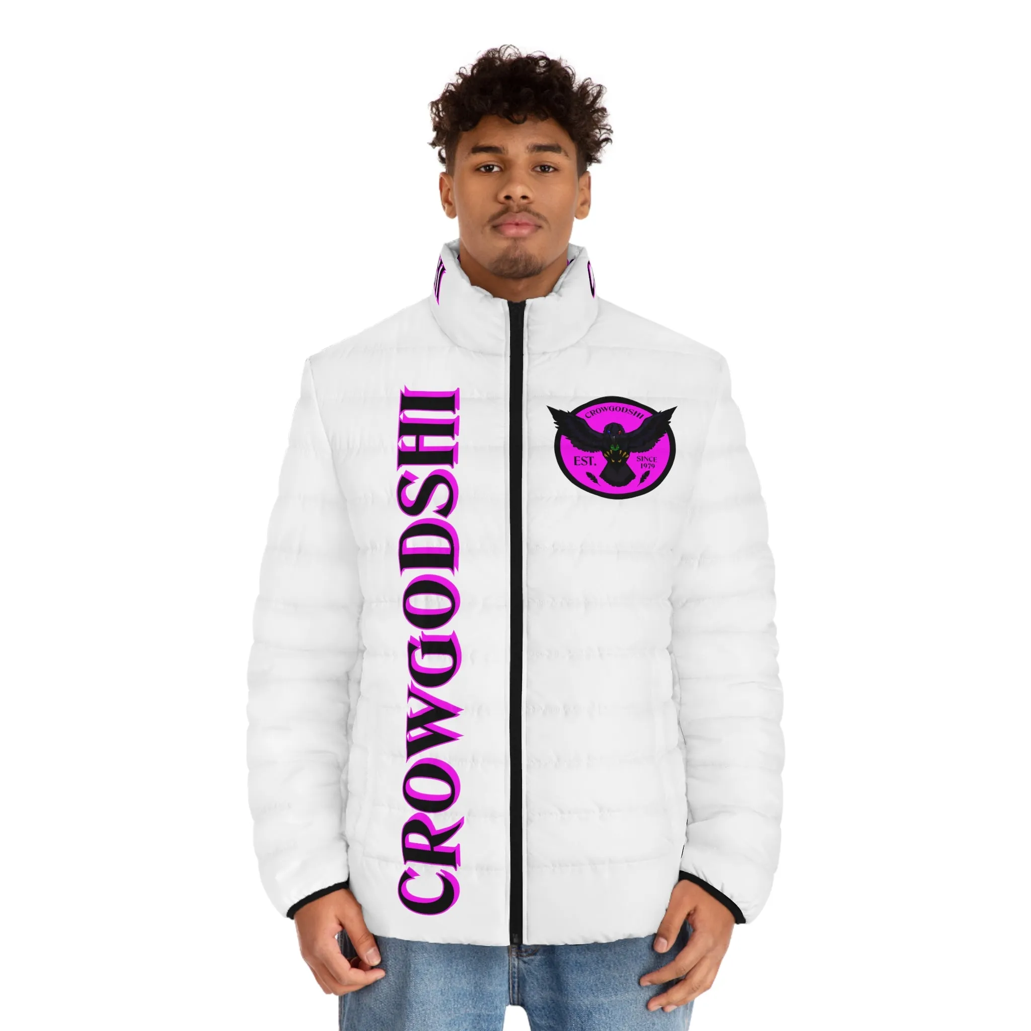 Men's 3rd GEN Puffer Jacket, WHITE W/ PINK LOGO