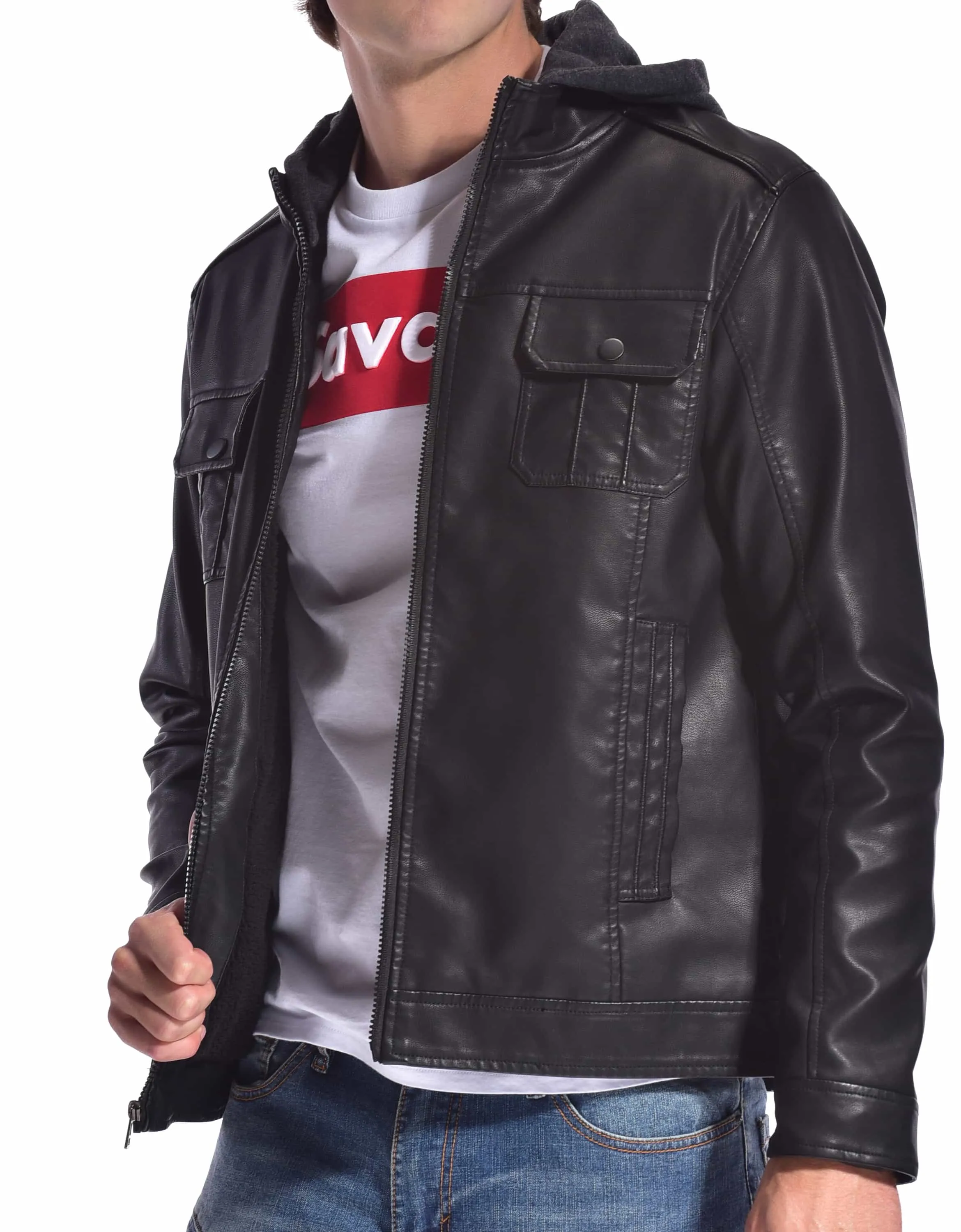 MEN'S ACE SHERPA LINED RAGING PU HOODIE JACKET