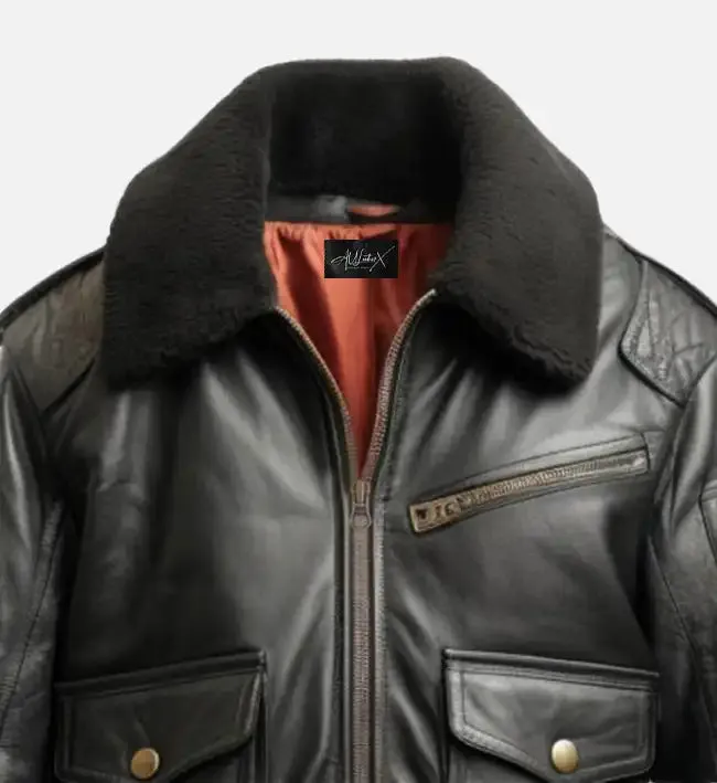 Men's Aviator Black Bomber Leather Jacket