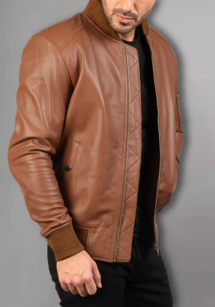 Mens Black Biker vintage Leather Bomber Jacket