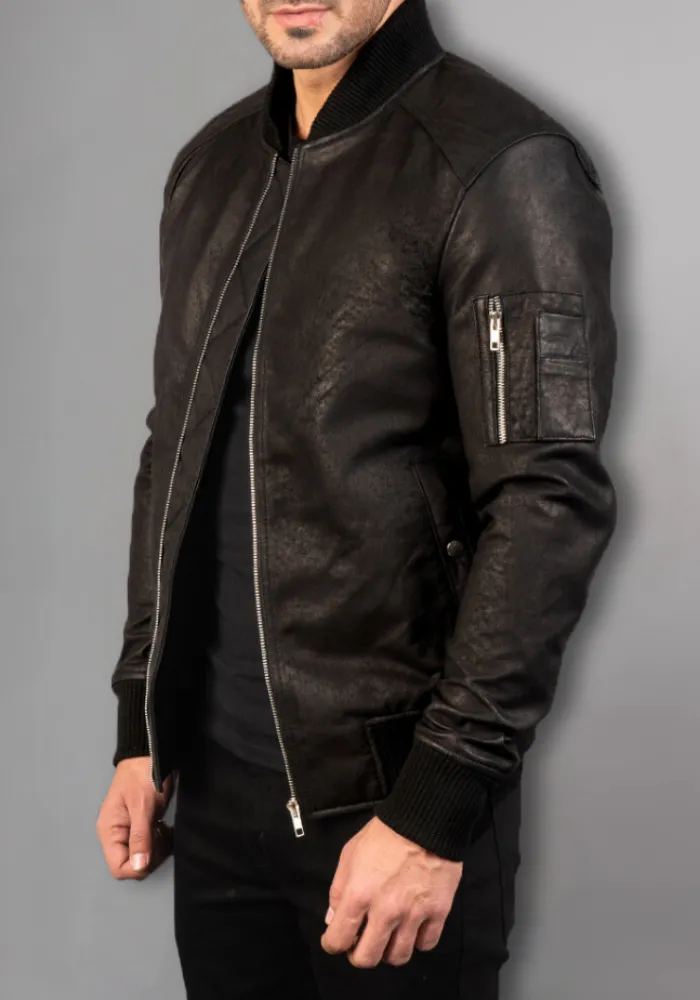 Mens Black Biker vintage Leather Bomber Jacket