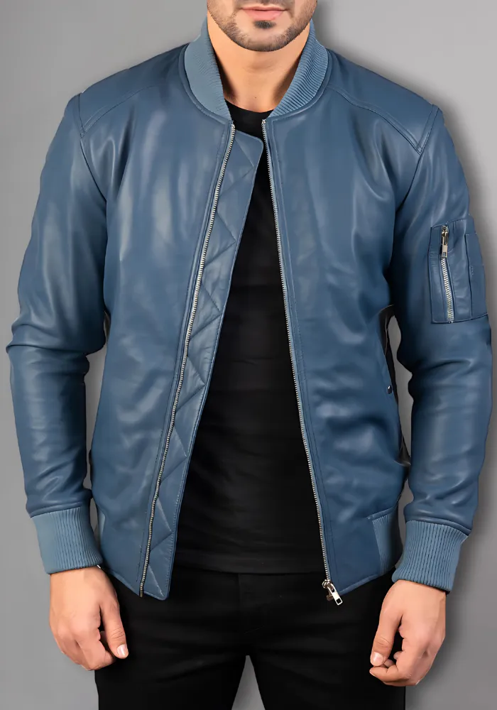 Mens Black Biker vintage Leather Bomber Jacket