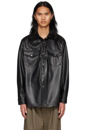 Men's Black Leather Full Sleeves Oversized Shirt