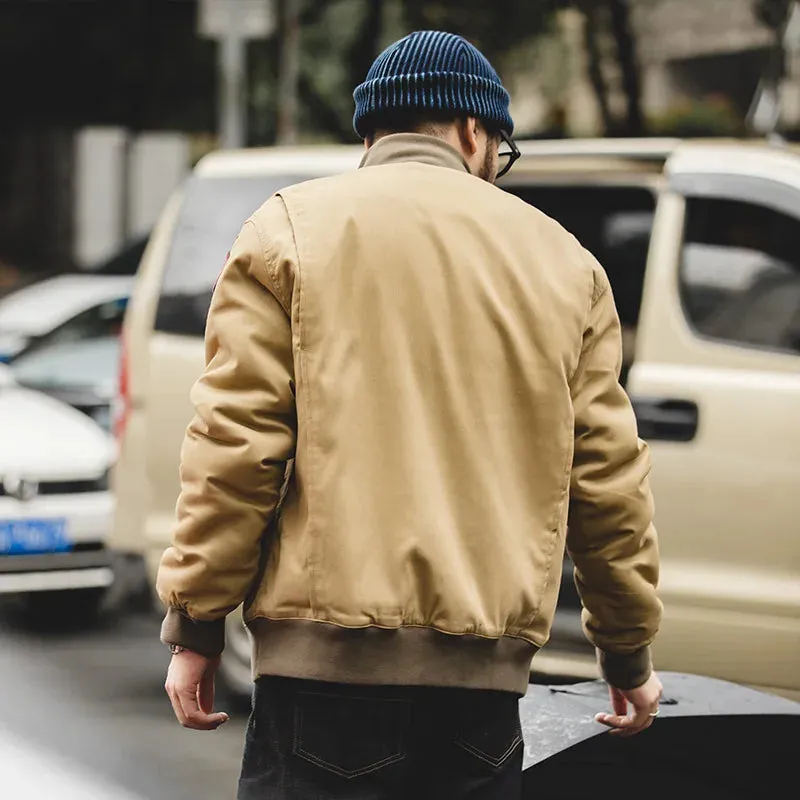 Men's Brown Military Flight Bomber Jackets with Vintage Pilot Aviator Monocycle Jacket - Slim Fit