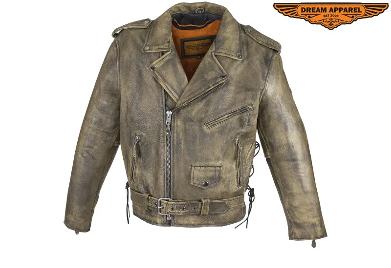 Men's Brown Motorcycle Jacket with Gun Pockets