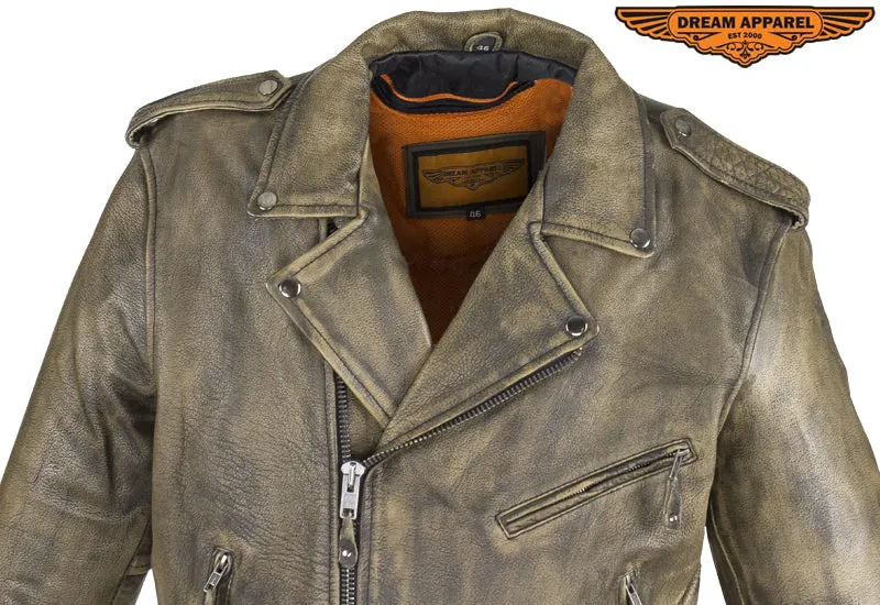 Men's Brown Motorcycle Jacket with Gun Pockets