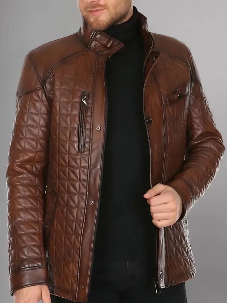 Mens Brown Quilted Jacket