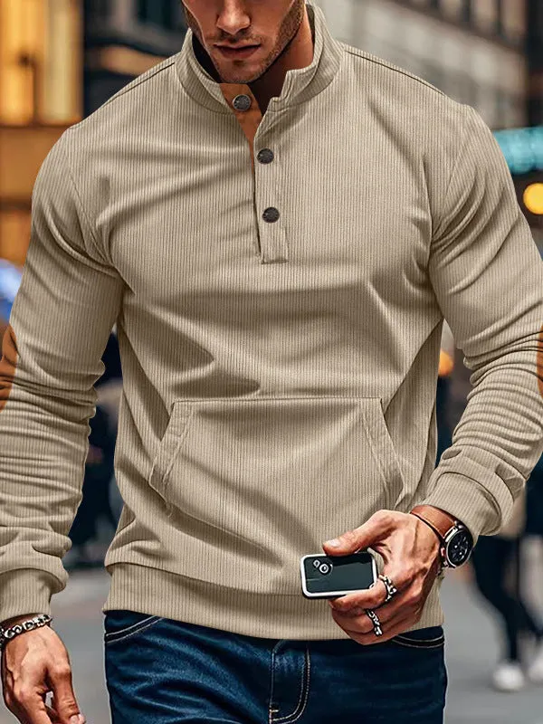 MEN'S CORDUROY MEN'S SWEATSHIRT EMBROIDERED HENLEY SHIRT