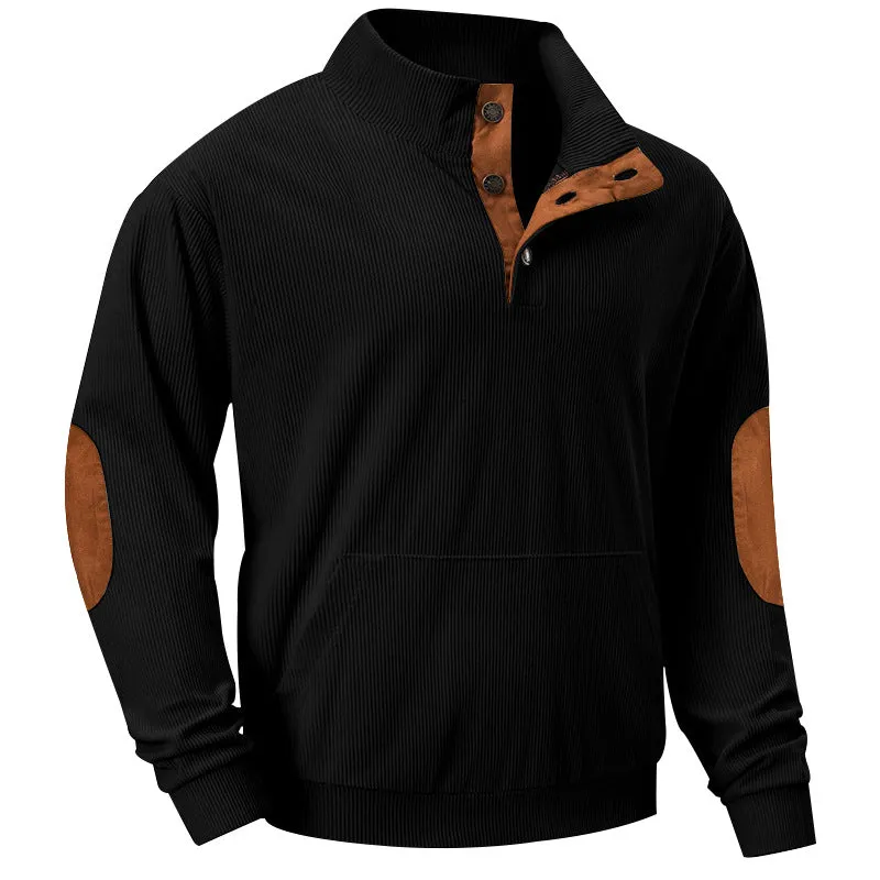 MEN'S CORDUROY MEN'S SWEATSHIRT EMBROIDERED HENLEY SHIRT