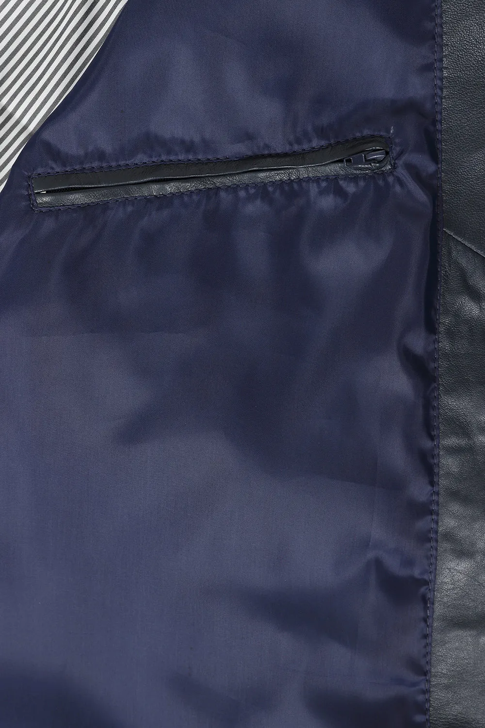 Men's Leather Navy Blue Quilted Jacket - A Fusion of Style & Comfort - 'KEN'