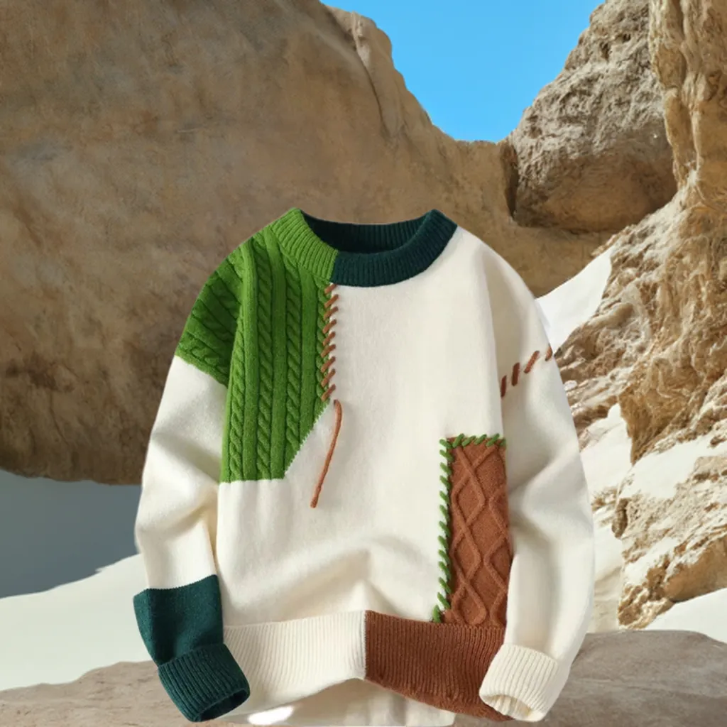 Men's Patchwork Turtleneck Sweater – Warm & Stylish