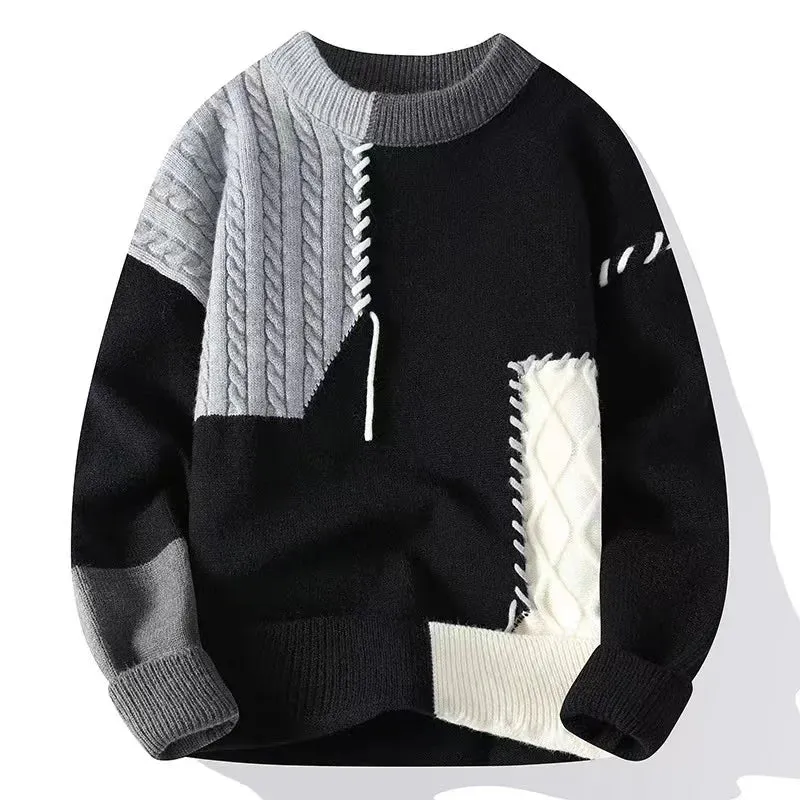 Men's Patchwork Turtleneck Sweater – Warm & Stylish