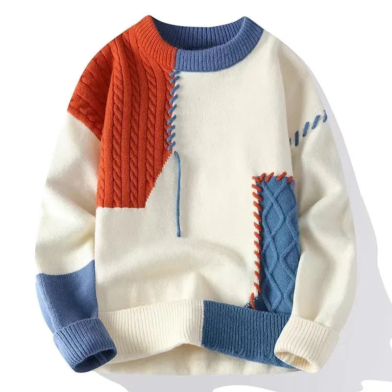 Men's Patchwork Turtleneck Sweater – Warm & Stylish