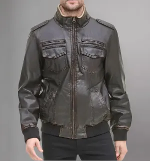 Men's Sheep Leather Sherpa Aviator Bomber Jacket