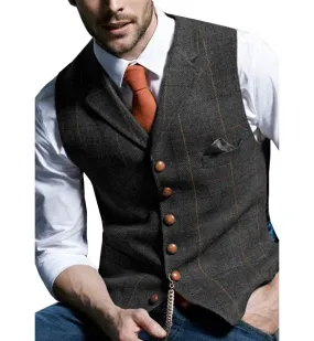 Men's Slim Fit Plaid Casual Notch Lapel Waistcoat