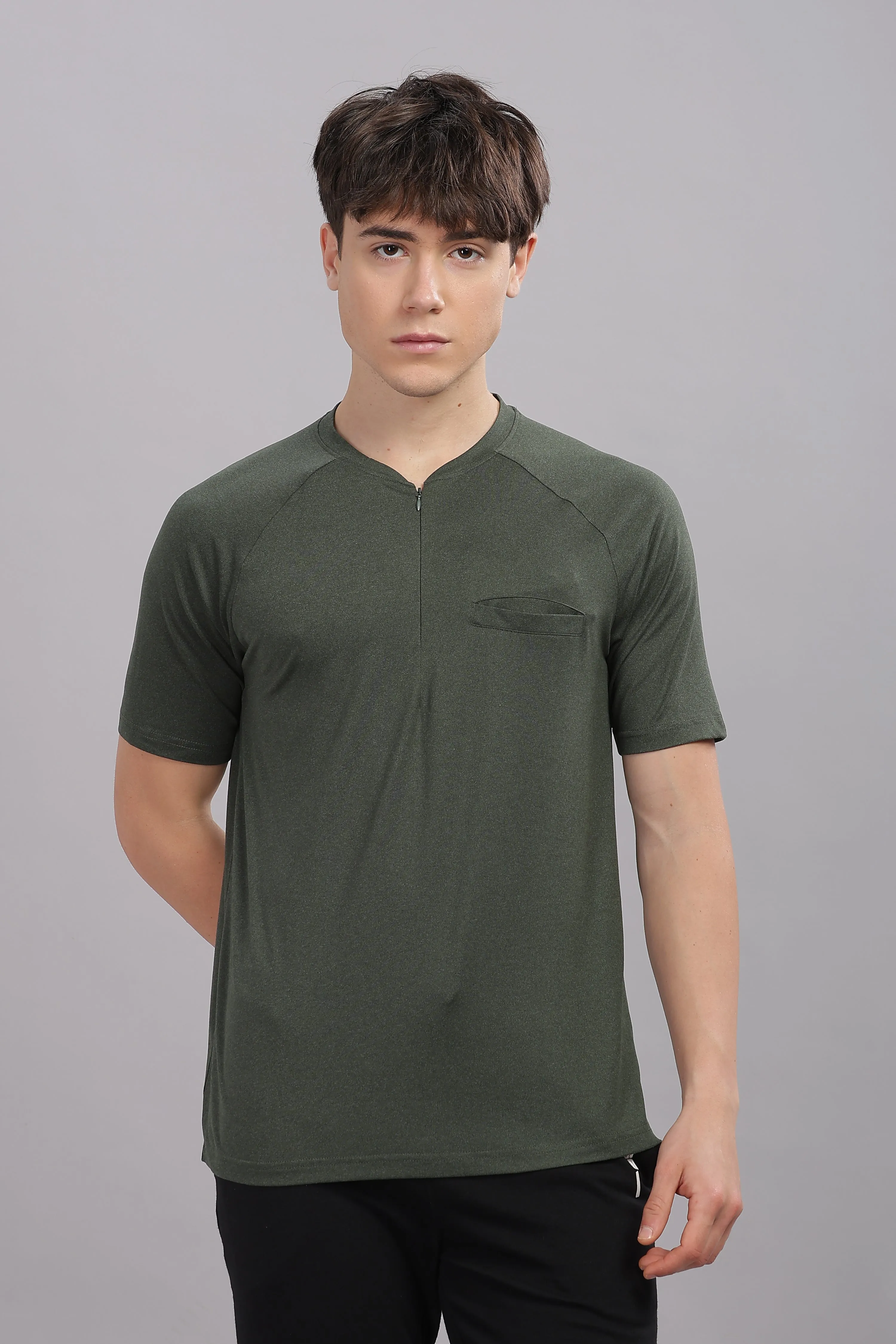 Men's Super Comfy raglan sleeve casual T shirt with chest pocket  (OLIVE)