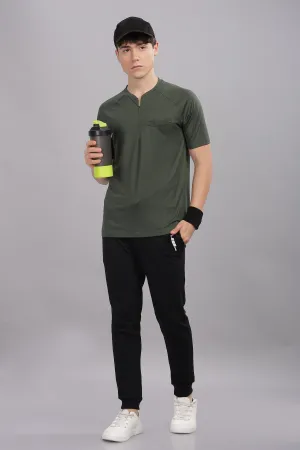 Men's Super Comfy raglan sleeve casual T shirt with chest pocket  (OLIVE)